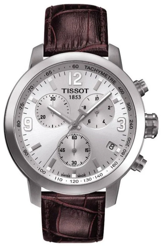 1-7_06bbfc5f-c42f-4103-9083-ecdc3c5b616b Tissot PRC 200 Chronograph Silver Dial Brown Leather Strap Watch For Men - T055.417.16.037.00