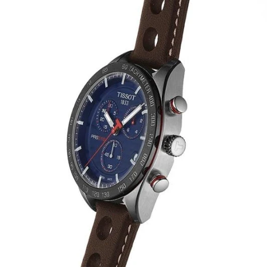 10397.532 Tissot PRS 516 Chronograph Blue Dial Brown Leather Strap Watch For Men - T100.417.16.041.00