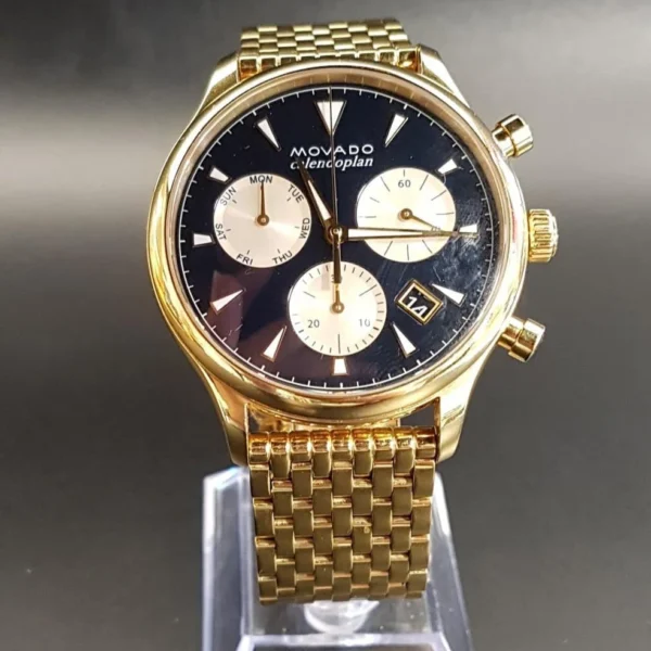 1100019858_3431baae-f6e3-4053-ba5d-5e6e125d9466 Movado Heritage Calendoplan Blue Dial Gold Steel Strap Watch for Men - 3650015