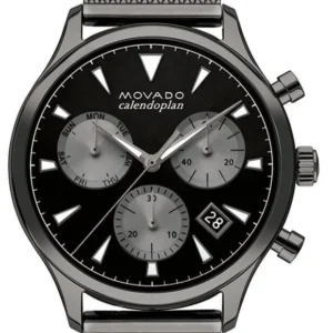 Movado Heritage Calendoplan Chronograph Black Dial Grey Mesh Strap Watch for Men - 3650100