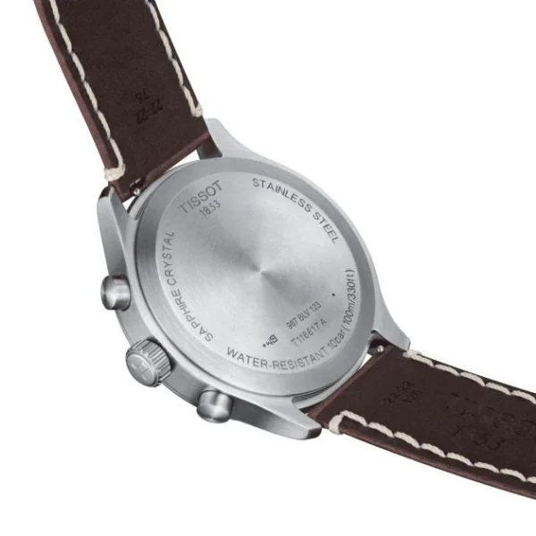 118106 Tissot PR 100 Chronograph Silver Dial Brown Leather Strap Watch for Men - T101.417.16.031.00