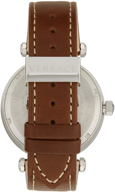 120712394-3 Versace Greca Sport Analog Blue Dial Brown Leather Strap Watch For Men - VEZ300121