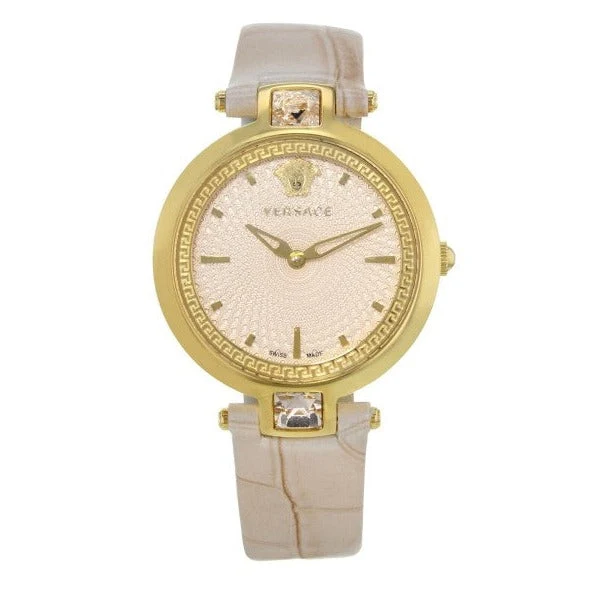 154108934662_0 Versace Olympo Quartz White Dial Beige Leather Strap Watch for Women - VAN050016