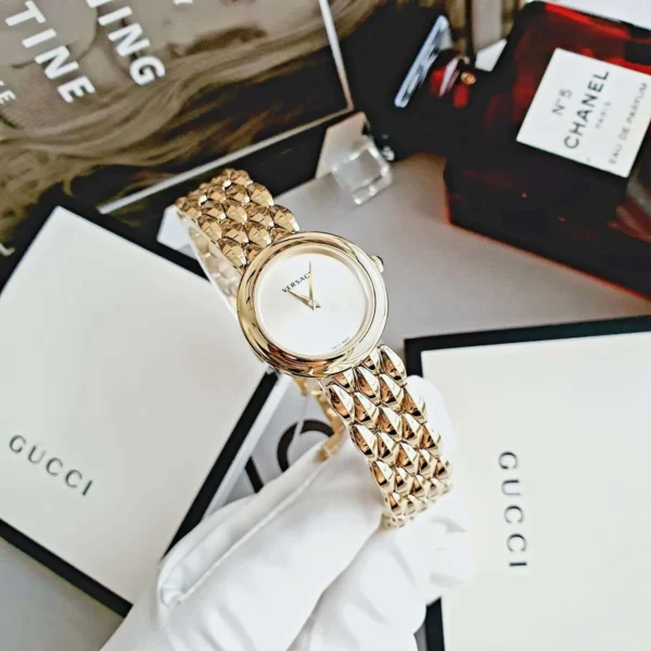 156492173_4283331255028773_2036048100871682941_n Versace V-Flare Quartz Silver Dial Gold Steel Strap Watch for Women - VEBN00818