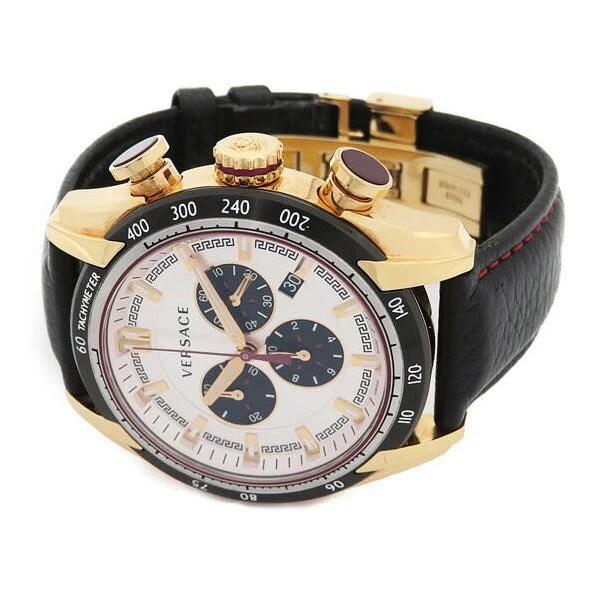 1820114590018_1_b8aa8737-73d8-4334-9866-223a893332d5 Versace V-Ray Chronograph White Dial Black Leather Strap Watch for Men - VDB040014