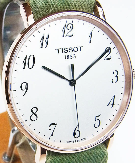 1956h Tissot T Classic Everytime White Dial Green Nylon Strap Watch for Men - T109.610.38.032.00