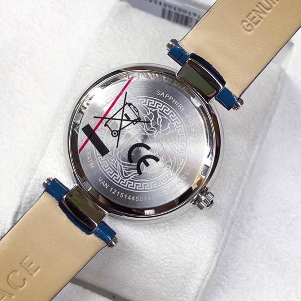 1TQ4GPu Versace Olympo Gleam White Dial Green Leather Strap Watch for Women - VAN020016