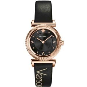 1_2ef5b727-37b7-4e31-aa5d-0fd142911225 Versace V-Motif Vintage Logo Black Dial Black Leather Strap Watch for Women - VERE00818