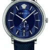 Versace Menifesto Quartz Blue Dial Blue Leather Strap Watch For Men - VBQ01017