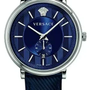 Versace Menifesto Quartz Blue Dial Blue Leather Strap Watch For Men - VBQ01017