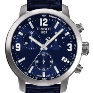 2-28 Tissot PRC 200 Chronograph Blue Dial Blue Leather Strap Watch For Men - T055.417.16.047.00
