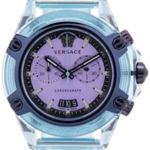 Versace Icon Active Chronograph Purple Dial Blue Silicone Strap Watch For Men - VEZ701523