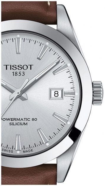 204618213 Tissot Gentleman Powermatic 80 Silicium Silver Dial Brown Leather Strap Watch For Men - T127.407.16.031.00