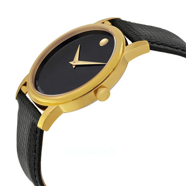 2100005-2 Movado Museum Black Dial Black Leather Strap Watch For Men - 2100005