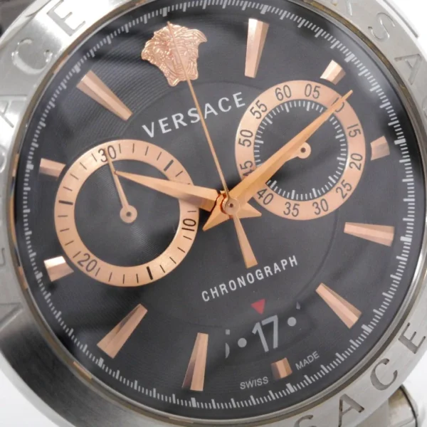 2132373467 Versace Aion Chronograph Black Dial Silver Steel Strap Watch For Men - VE1D01019