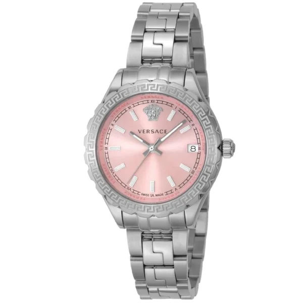 2225000176 Versace Hellenyium Pink Dial Silver Steel Strap Watch for Women - V12010015