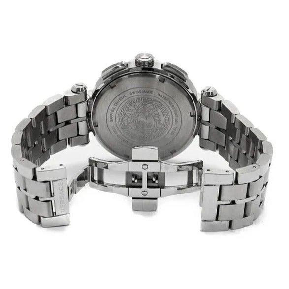 2230335760012_2 Versace Aion Chronograph Black Dial Silver Steel Strap Watch For Men - VE1D01019