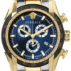 Versace V-Ray Chronograph Quartz Blue Dial Two Tone Steel Strap Watch For Men - VE2I01021