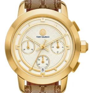 Tory Burch The Tory Chronograph White Dial Maroon Jacquard Strap Watch for Women - TBW1050