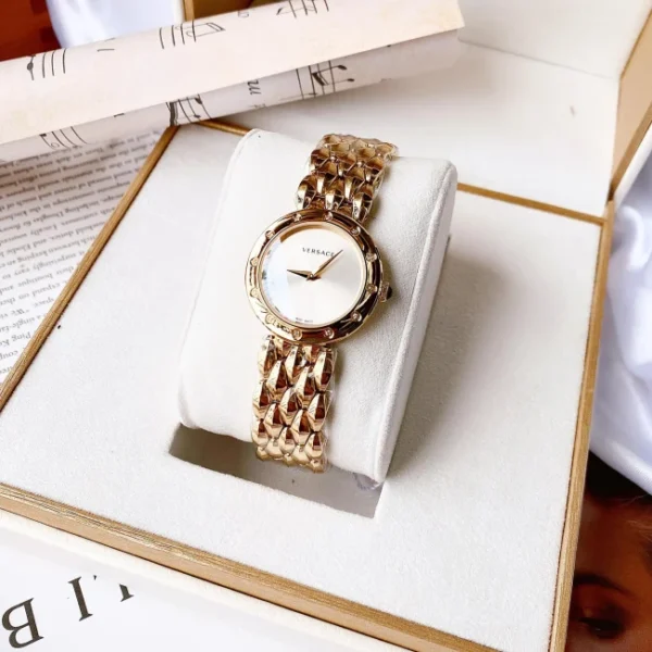 248703460_1652777994916440_393136481163534560_n-650x650 Versace V-Flare Quartz Silver Dial Gold Steel Strap Watch for Women - VEBN00818