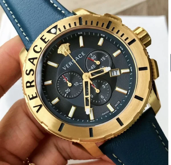 252dceed-9d60-40fe-8a49-b6d457072bc6_ef44623c-6f16-4452-95f5-0f82c3d27410 Versace Casual Chronograph Black Dial Black Leather Strap Watch for Men - VERG003-18