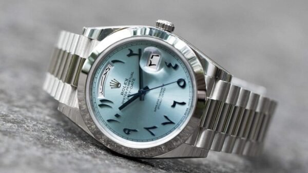 ROLEX DAY-DATE ARABIC WATCH BLUE WITH STAINLESS STEEL SILVER BELT