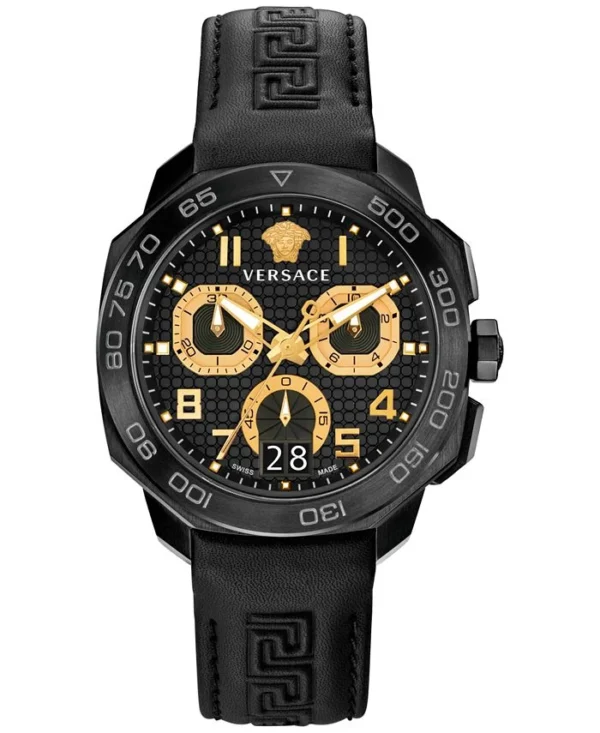 3179240_fpx Versace Dylos Chronograph Black Dial Black Rubber Strap Watch for Men - VQC020015
