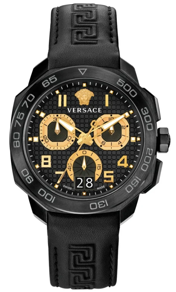 3404272c89a2f370be2d0b0fb7f62c7f_large_6e08e1f6-341a-4111-ba70-e4bb366b4384 Versace Dylos Chronograph Black Dial Black Rubber Strap Watch for Men - VQC020015