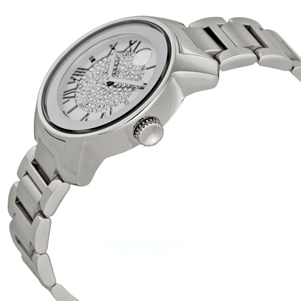 3600254-2 Movado Bold Crystal Pave Silver Dial Silver Steel Strap Watch for Women - 3600254