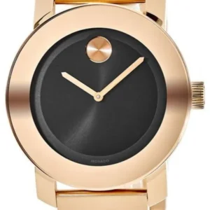 Movado Bold Black Dial Rose Gold Steel Strap Watch for Women - 3600463