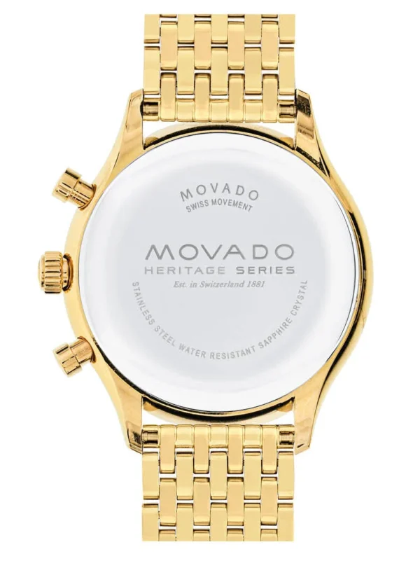 3650015_back_6ff9fb19-9b6e-4432-aea0-d953283388ae Movado Heritage Calendoplan Blue Dial Gold Steel Strap Watch for Men - 3650015