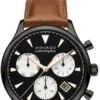 3650022 Movado Heritage Calendoplan Chronograph Black Dial Brown Leather Strap Watch for Men - 3650022