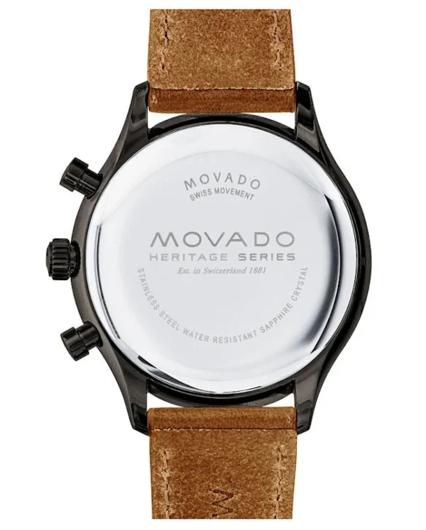 3650022_back_6c66cd64-502a-4aa8-a977-3c6f2c5e4e0f Movado Heritage Calendoplan Chronograph Black Dial Brown Leather Strap Watch for Men - 3650022