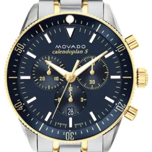 3650126-1 Movado Heritage Calendoplan Chronograph Blue Dial Two Tone Steel Strap Watch For Men - 3650126