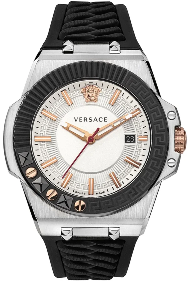 393_2 Versace Chain Reaction Quartz White Dial Black Rubber Strap Watch for Men - VEDY00219