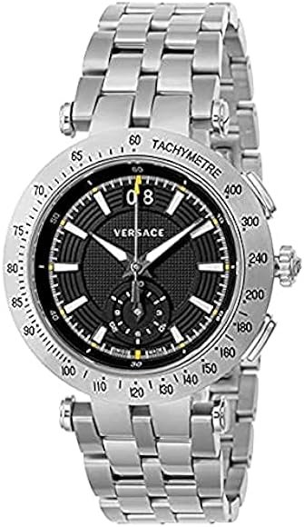 419HBxqYyrL._AC_UY580_ca4c2fde-697d-4a33-a96c-63a11e114767 Versace V-Race Sport Black Dial Silver Steel Strap Watch for Men - VAH010016