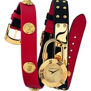 41CYhC2Lf4L Versace Medusa Lock Icon Gold Dial Red Leather Strap Watch for Women - VEDW00119