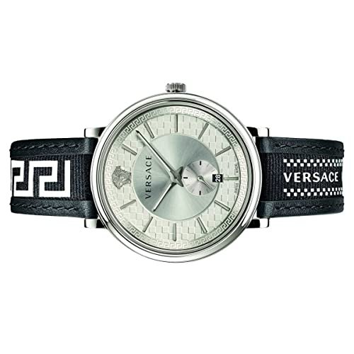 41QITHjBPSL Versace V-Circle Silver Dial Black Leather Strap Watch for Men - VEBQ01219