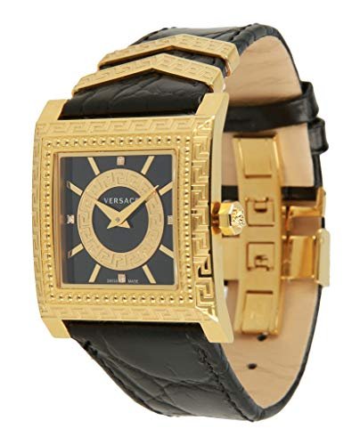 41jwZM_egbL Versace VD-25 Diamonds Black Dial Black Leather Strap Watch for Women - VQF020015