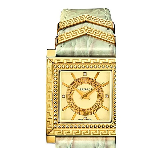 51DwYfaC2xL Versace DV-25 Gold Dial Off White Leather Strap Watch for Women - VQF030015