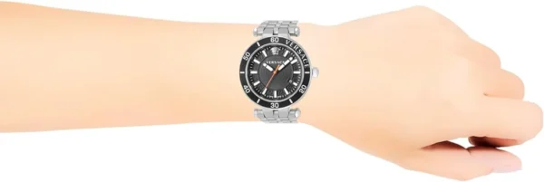 Versace Greca Sport Quartz Black Dial Silver Steel Strap Watch For Men - VEZ300321