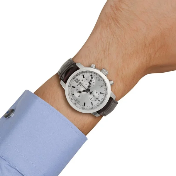 54490 Tissot PRC 200 Chronograph Silver Dial Brown Leather Strap Watch For Men - T055.417.16.037.00