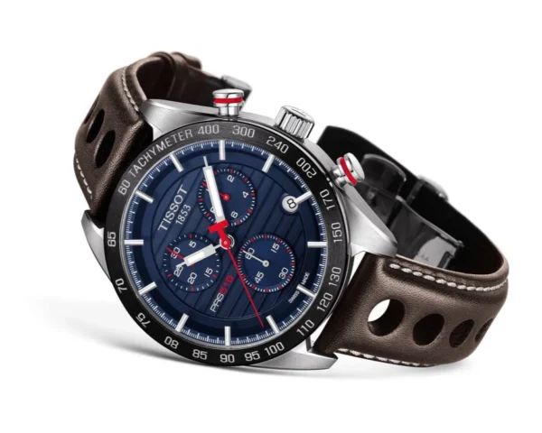 55776 Tissot PRS 516 Chronograph Blue Dial Brown Leather Strap Watch For Men - T100.417.16.041.00