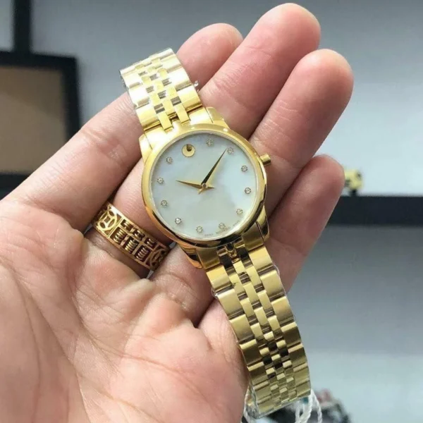 Movado Museum Classic Diamonds Mother of Pearl Dial Gold Steel Strap Watch For Women - 0606998