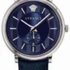 Versace Manifesto Quartz Blue Dial Blue Leather Strap Watch For Men - VBQ01017