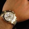 ROLEX PERPETUAL SUPERLATIVE CHRONOMETER OFFICIALLY CERTIFIED COSMOGRAPH DAYTONA WATCH WHITE WITH STAINLESS STEEL GOLD BELT