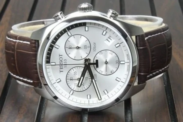 60586 Tissot PR 100 Chronograph Silver Dial Brown Leather Strap Watch for Men - T101.417.16.031.00