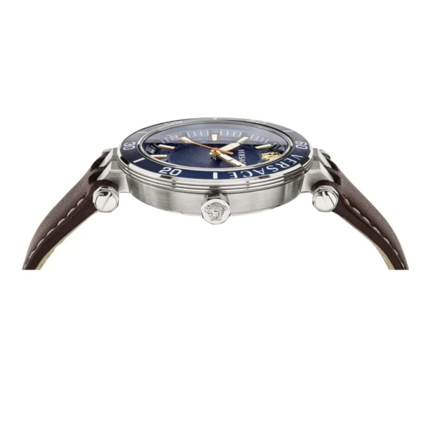 61h8YK2lUbL Versace Greca Sport Analog Blue Dial Brown Leather Strap Watch For Men - VEZ300121