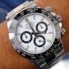ROLEX PERPETUAL SUPERLATIVE CHRONOMETER OFFICIALLY CERTIFIED COSMOGRAPH DAYTONA WATCH WHITE WITH STAINLESS STEEL SILVER BELT