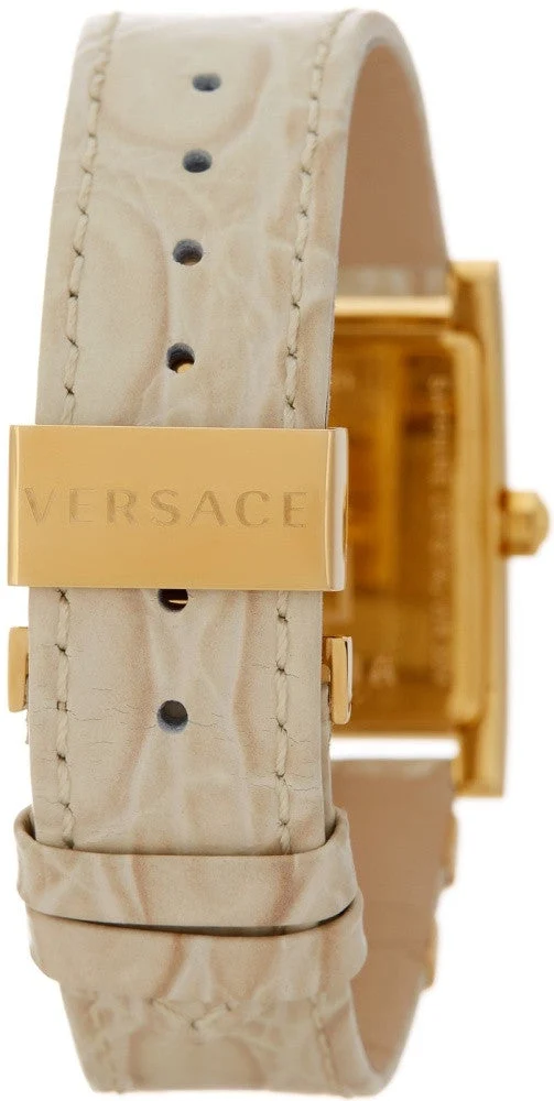 63809327267870 Versace DV-25 Gold Dial Off White Leather Strap Watch for Women - VQF030015